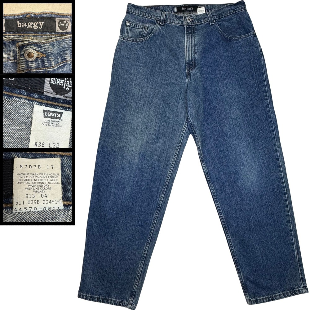 Vintage Levi's SilverTab Baggy Jeans 90s Made in USA Mens 36x32 Blue Skater Y2K